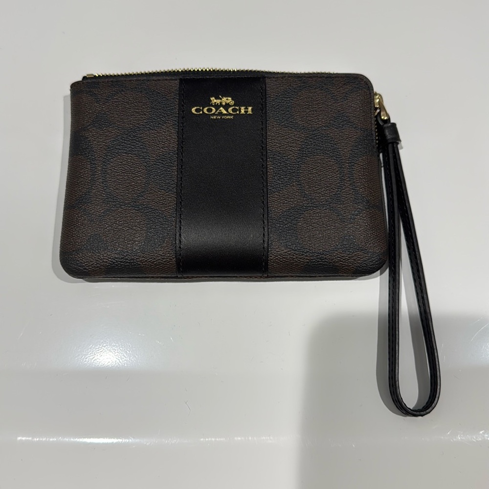 Black and Brown Coach Wristlet Pouch